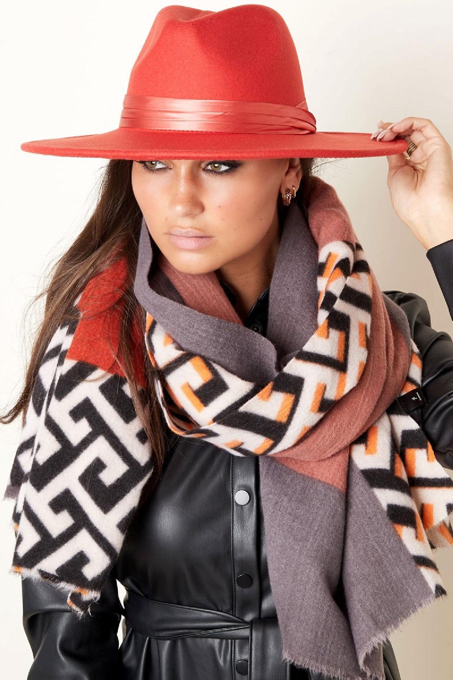 Winterschal mit Aufdruck Braun Polyester Bild2